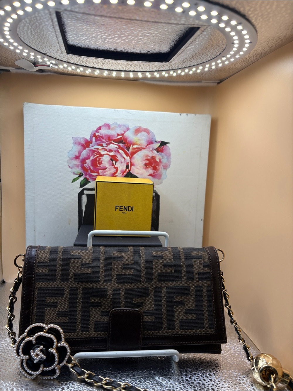Fendi Brown & Black FF Logo/unbranded Chain Wallet -EUC